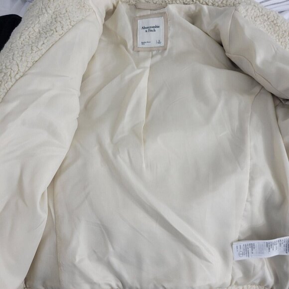 Abercrombie and Fitch Fleece Moto Jacket Women Small Faux Leather Trim Beige - Picture 11 of 13